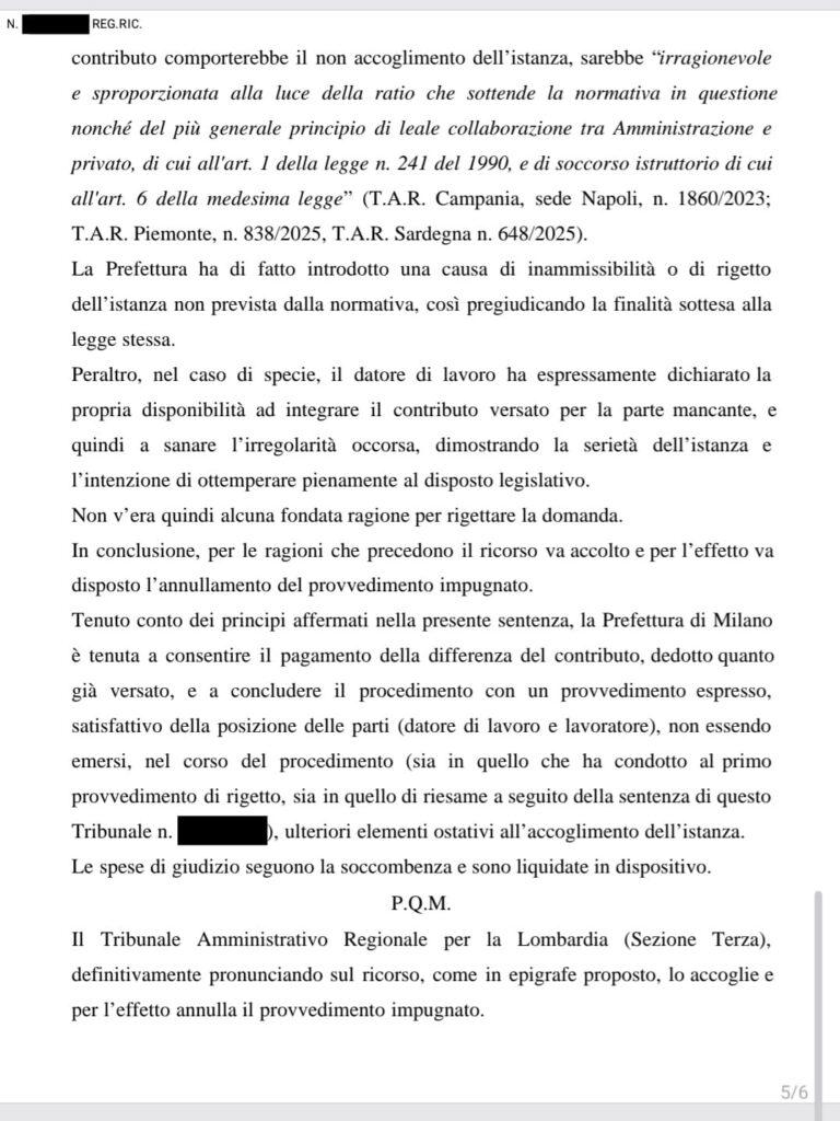 SANATORIA 2020, IMPORTANTE VITTORIA AL TAR LOMBARDIA: ACCOLTO IL RICORSO DELLO STUDIO LEGALE DELL’AVV. DOMENICO STRANGIO.
